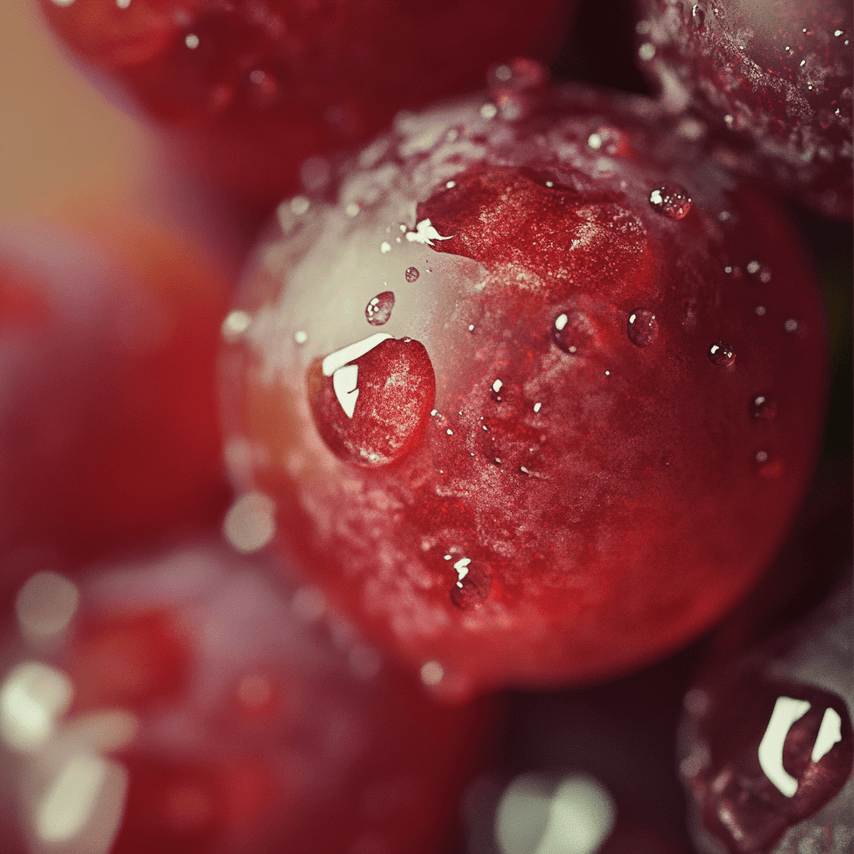 Close-up of red berries with water droplets on a blurred background