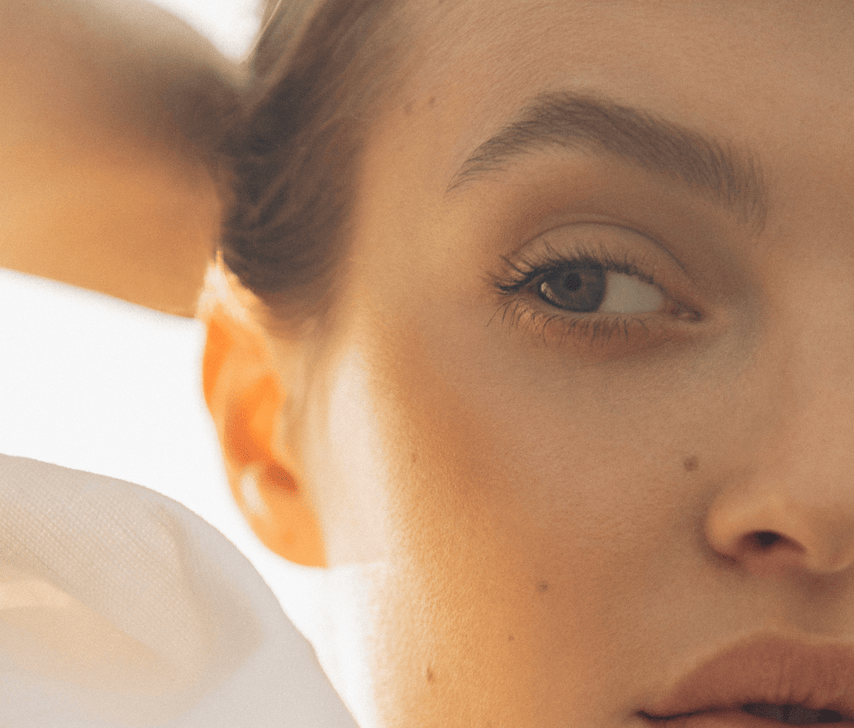 Close-up of a person's face with a neutral expression