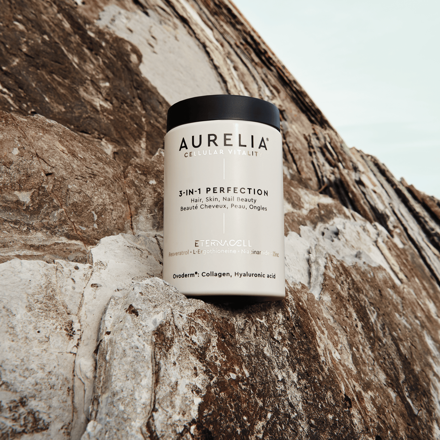 Aurelia 3-in-1 perfection product on a rocky surface