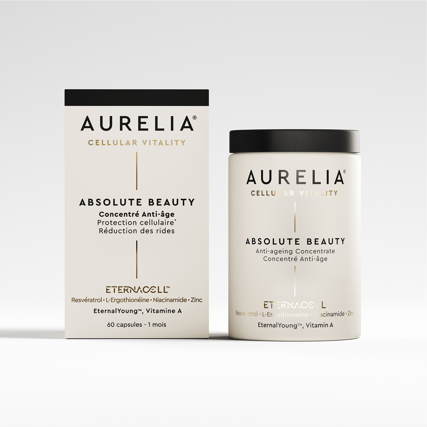 Aurelia absolute beauty product packaging on a white background
