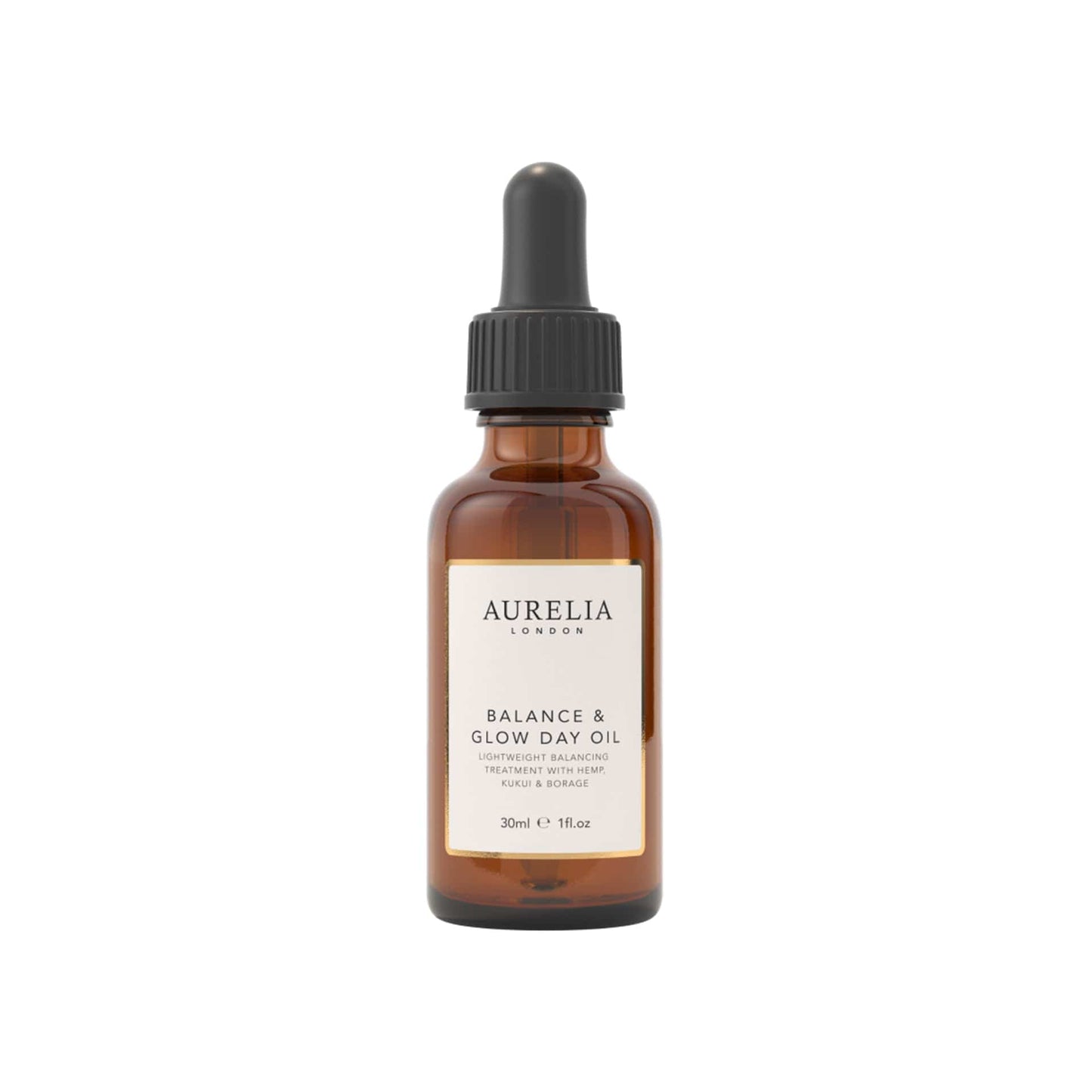 Aurelia Balance & Glow Day Oil bottle with dropper on a white background