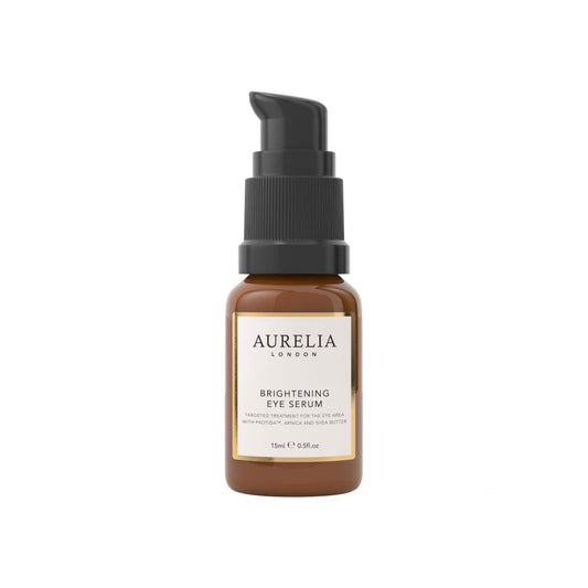 Aurelia London brightening eye serum bottle on a white background