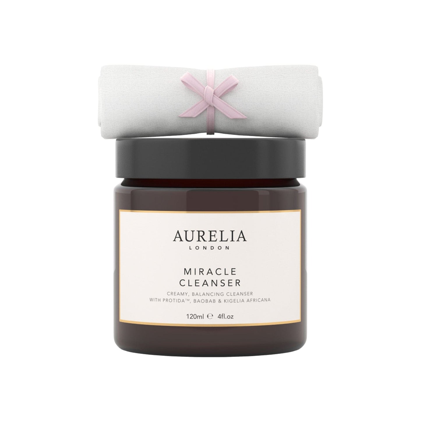 Aurelia London Miracle Cleanser with a white muslin on a white background
