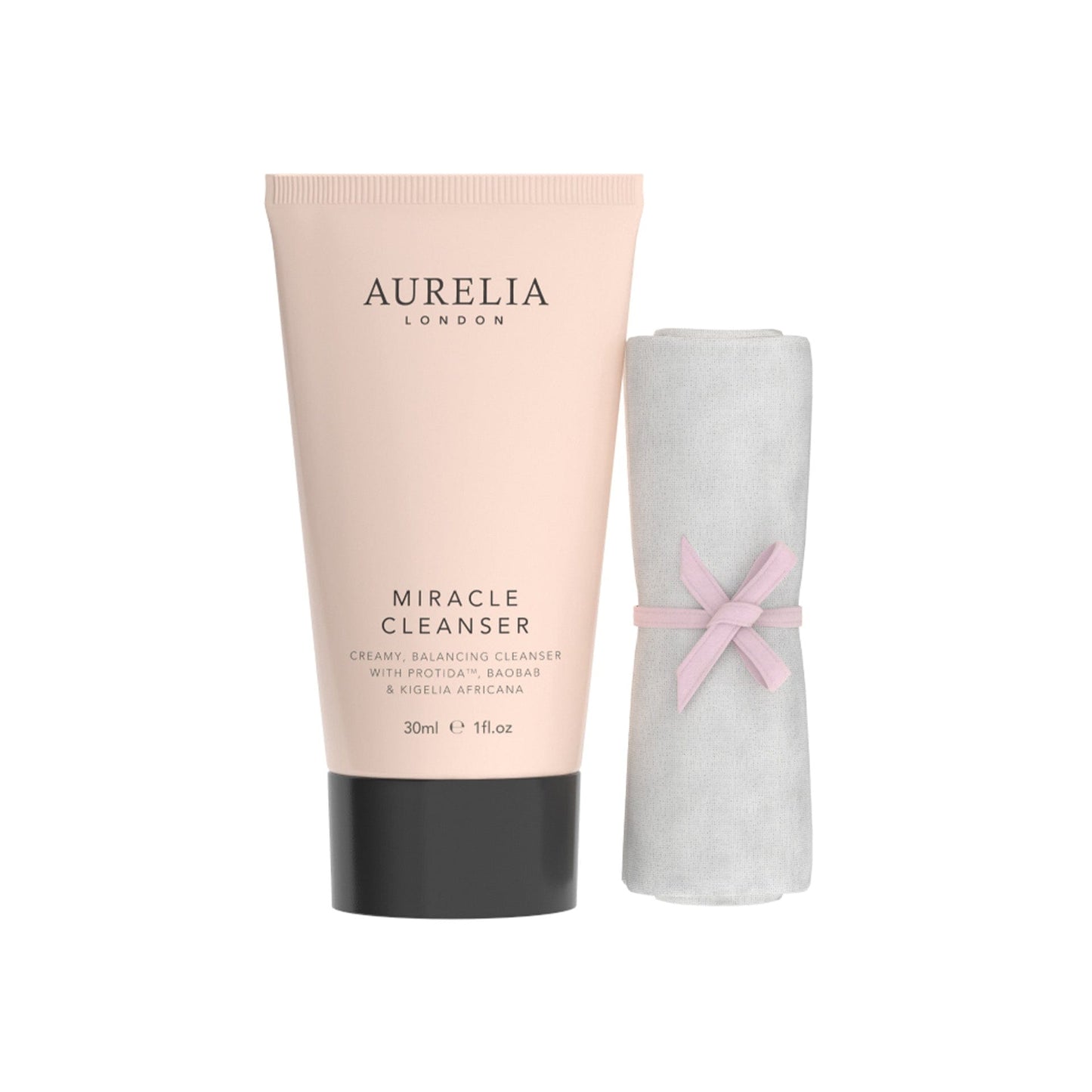 Aurelia London Miracle Cleanser tube with a towel on a white background