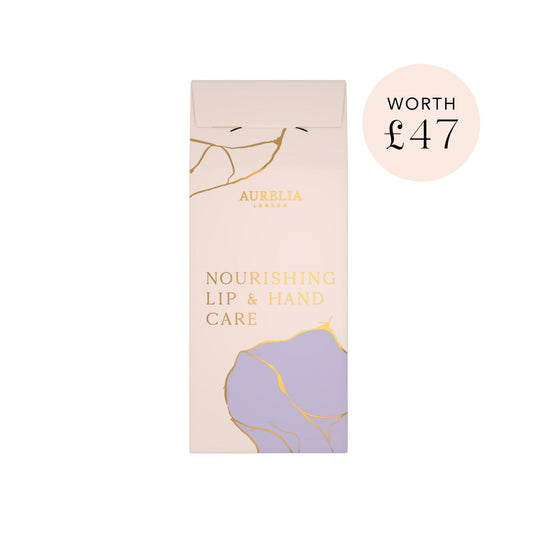 Aubelia lip and hand care product packaging on a white background