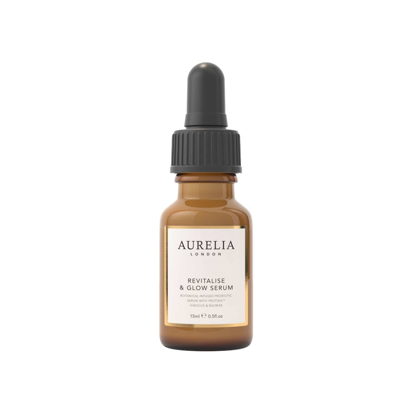 Aurelia London revitalise and glow serum bottle on a white background
