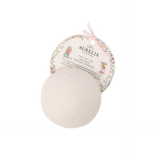 little aurelia White konjac sponge with a decorative label on a white background