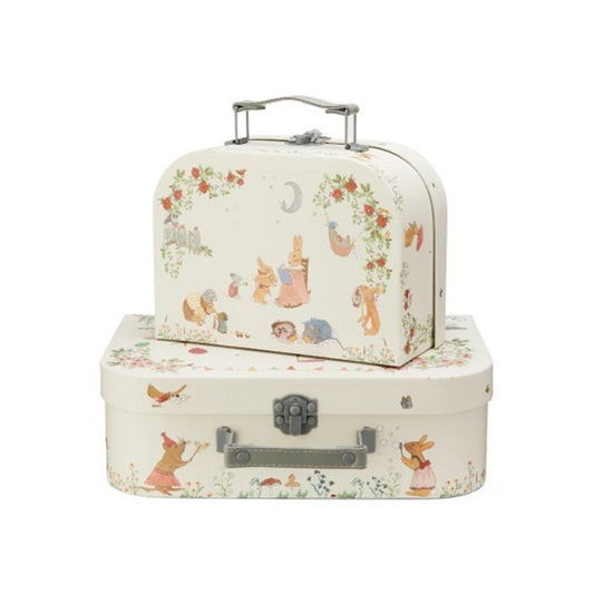 Two decorative storage boxes with animal illustrations on a white background