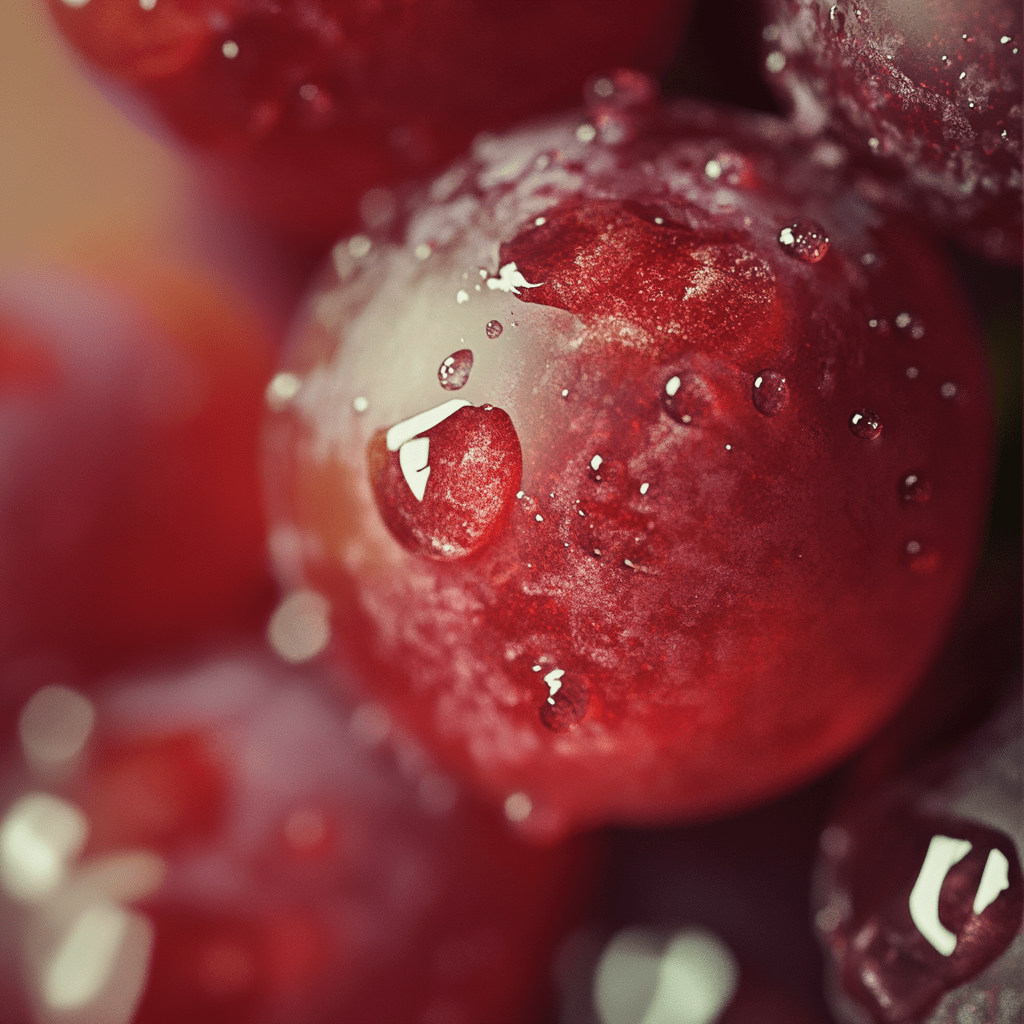 Close-up of red berries with water droplets on a blurred background