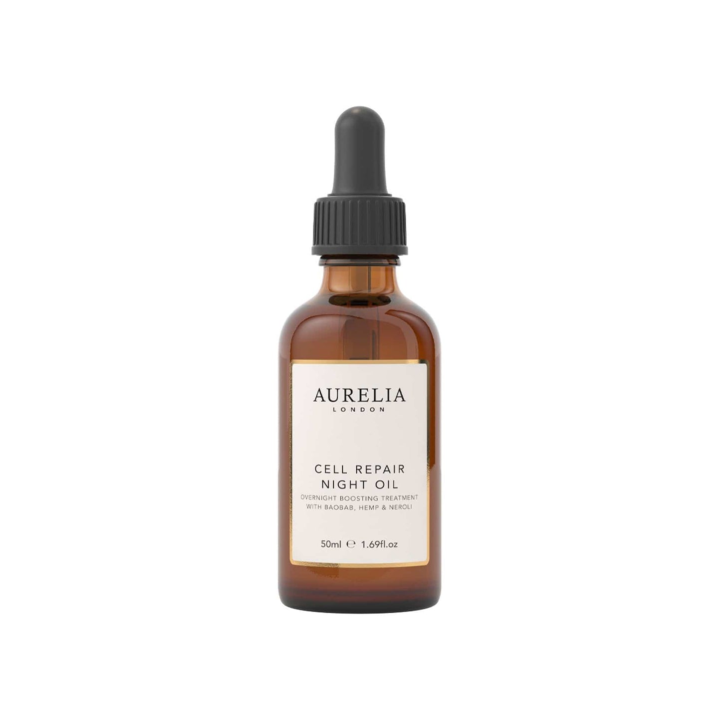 Aurelia London Cell Repair Night Oil bottle with dropper on a white background