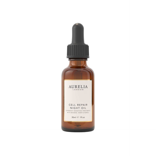 Aurelia London cell repair night oil bottle with dropper on a white background