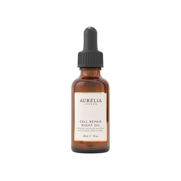 Aurelia London cell repair night oil bottle with dropper on a white background