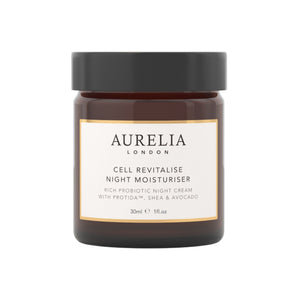 Aurelia London night moisturizer jar on a white background