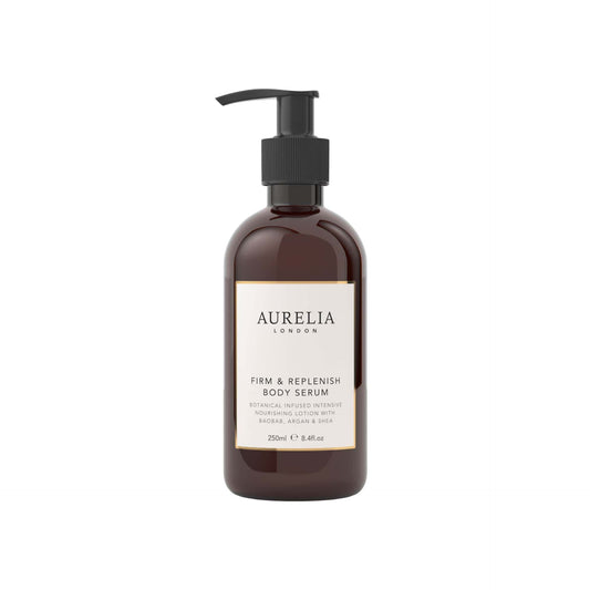 Aurelia London body serum bottle on a white background
