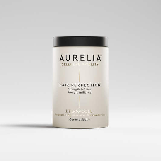 Aurelia hair perfection product jar on a light gray background