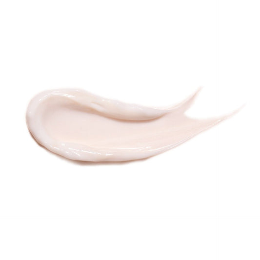 Close-up of a beige cream swatch on a white background