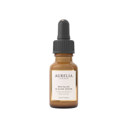 Aurelia London revitalise and glow serum bottle on a white background