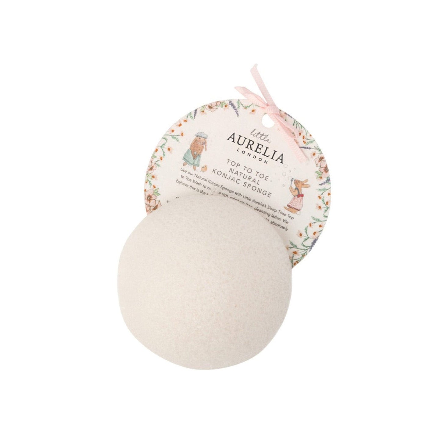 little aurelia White konjac sponge with a decorative label on a white background
